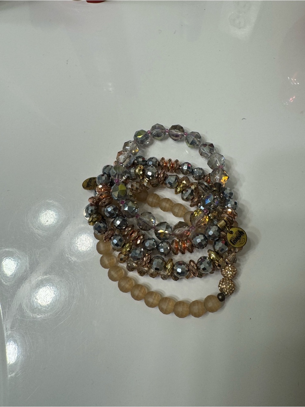 ERMISH Beaded Bracelet Set in Champagne and Silver Tones